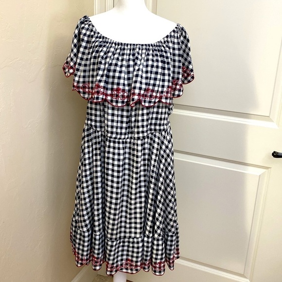 Torrid Sz 4 Gingham check Midi Dress Womens Ruffled Embroidered country Ruffles - Picture 3 of 10
